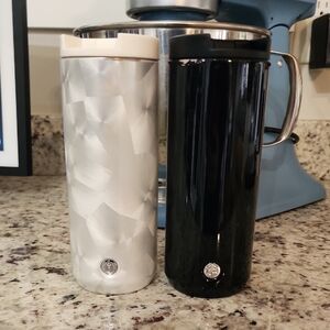 Set of 2 ---  Starbucks Silver and Black Insulated Tumblers